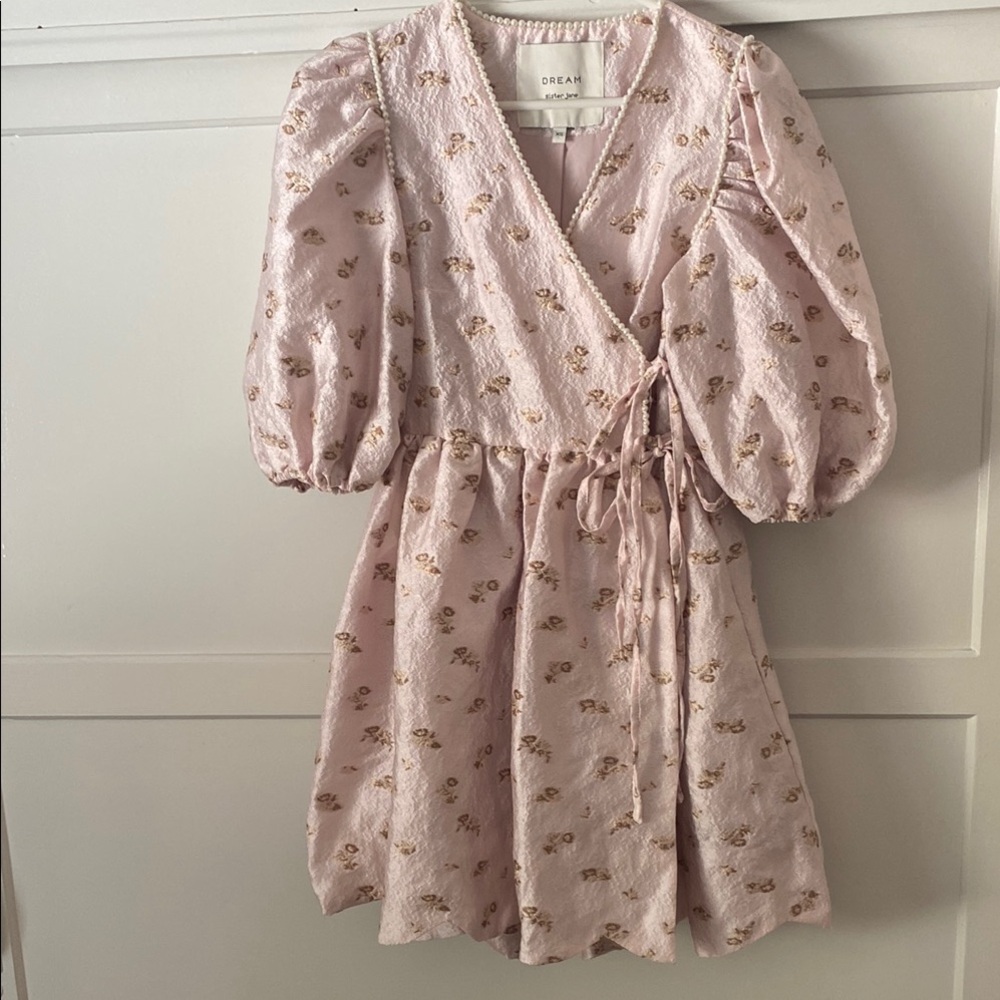 Sister Jane Pink Puff Sleeve Wrap Sundress